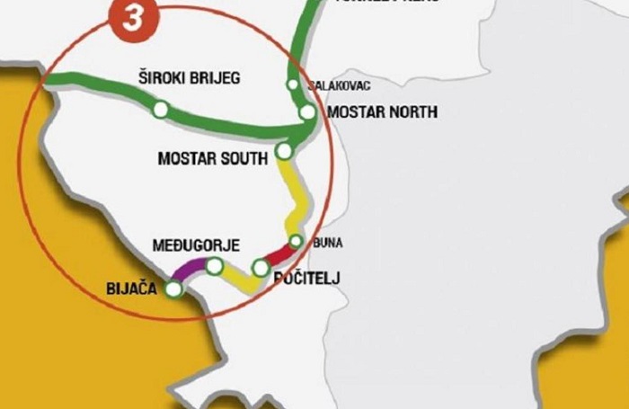 Mapa brze ceste Mostar - Široki Brijeg - Grude - granica sa Hrvatskom