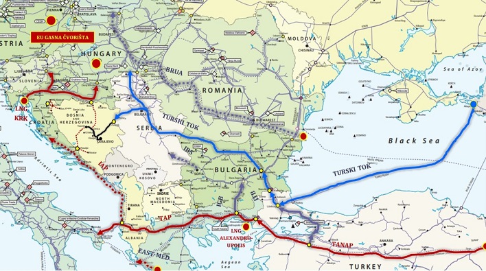 Mapa Jadransko-jonskog plinovoda i Transjadranskog plinovoda